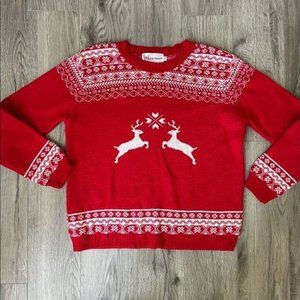 Cotton Emporium Red Sweater Small Fair Isle Christmas Holiday Reindeer Winter